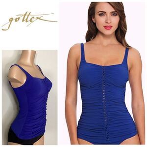 New. Gottex blue ruched tankini top. Size 8. Retails $95